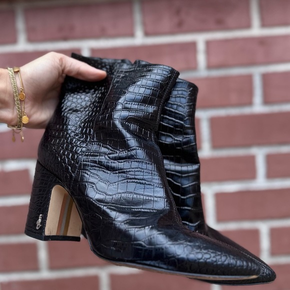 Sam Edelman Black Croc-Embossed Ankle Boots - Picture 10 of 11